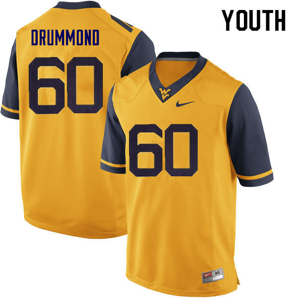 Youth #60 Noah Drummond West Virginia Mountaineers College Football Jerseys Sale-Yellow - Click Image to Close